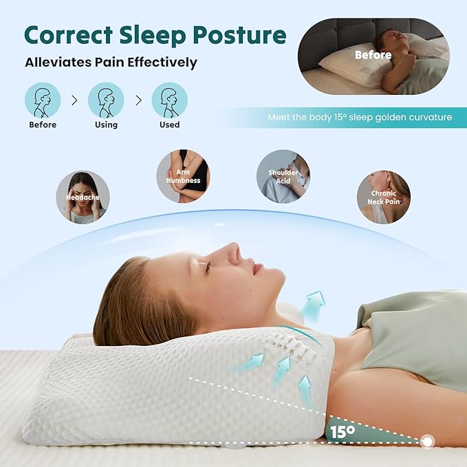 DUMOS Cervical Neck Pillow, Cooling Ergonomic Memory Foam Pillows - Image 6