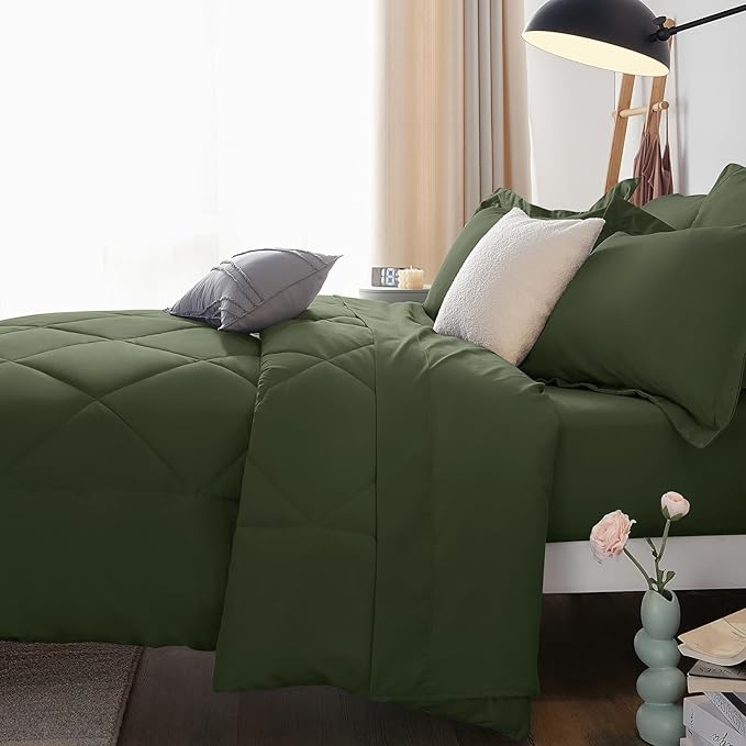 CozyLux King Size Comforter Set Olive Green - Image 4
