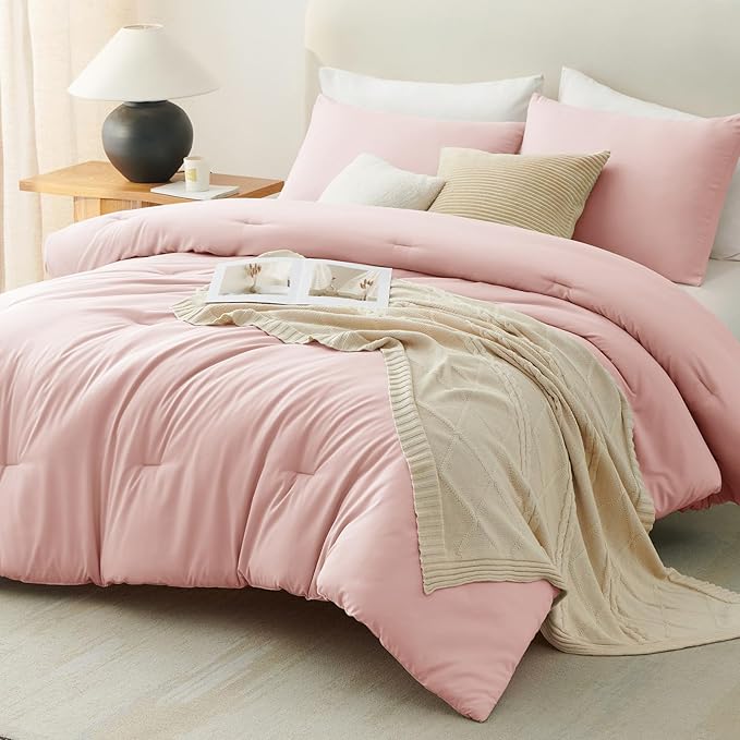 CozyLux Twin Comforter Set Blush Pink, 2 Pieces Twin Extra Long Solid - Image 8