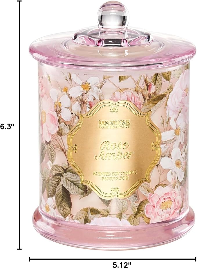 M&SENSE Rose Amber Floral Soy Candle, 2-Wick 12.7oz 75H Non-Toxic Organic Jar - Image 9