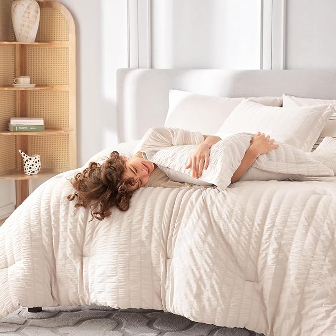 MUXHOMO 5 Pieces Twin XL Comforter Set, Seersucker Bed in a Bag Twin XL Size - Image 7