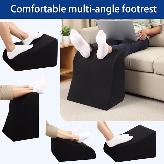 Opuvidity Foot Rest for Under Desk at Work Ergonomic Under Desk Footrest，Support Foot Pillow Double-Sided Footstool， for Office, Home & Gaming Leg Elevation Pillow Black