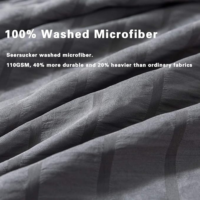 AveLom Dark Gray Duvet Cover Twin Size，2 Pieces Stripe Textured Soft Washed - Image 3