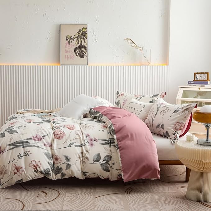 OAITE Duvet Cover Set King Size Floral Pattern 600 Thread Count Ultra Soft 100% - Image 5