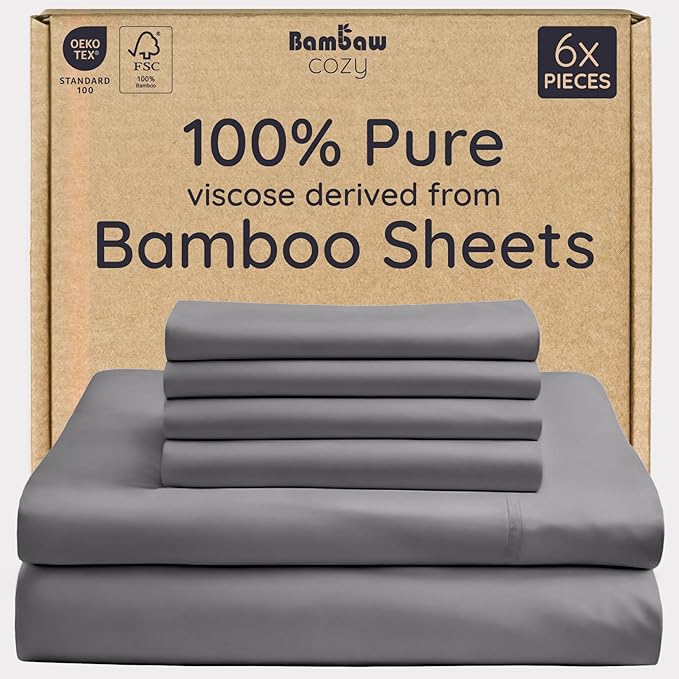Bambaw 100% Viscose Derived from Bamboo Sheets King Size Set – 6pcs Deep Pocket by Bambaw