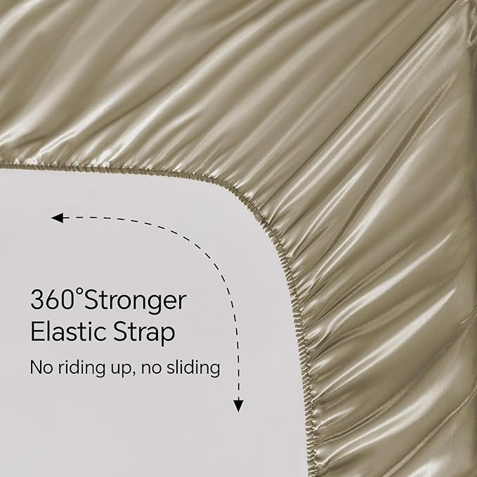 BEDELITE Satin Sheets Full Size Bed Set, Luxury Soft Taupe Silky Sheets - Image 5