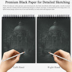 Fuxi Black Sketchbook 11x14 Inches, 60 Sheets (90lb/150gsm), Hard Cover Spiral Bound | Black Paper Pad for Illustration & Art Class, Professional Artist Sketch Book for Adults & Students.