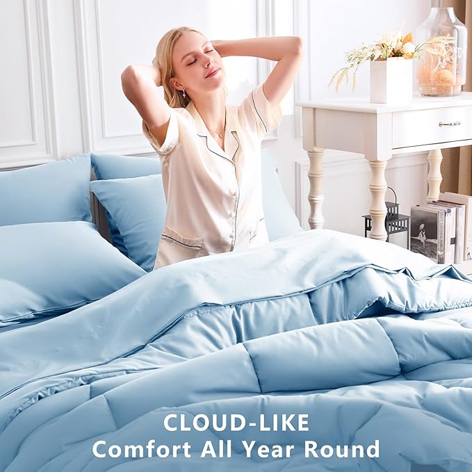 CozyLux Queen Comforter Set Baby Blue, 7 Pieces Bed in a Bag, All Season - Image 4