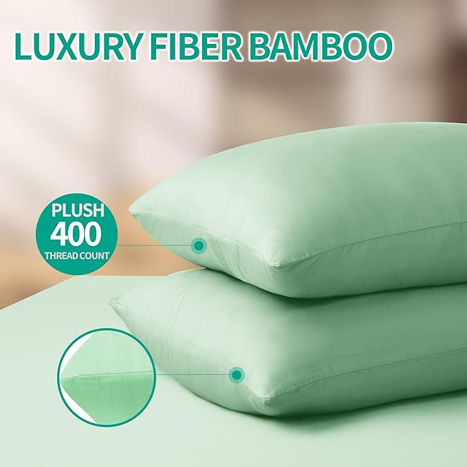 Bamboo Viscose Zippered Pillow Cases King Size Set of 2, 400 Thread Count - Image 3