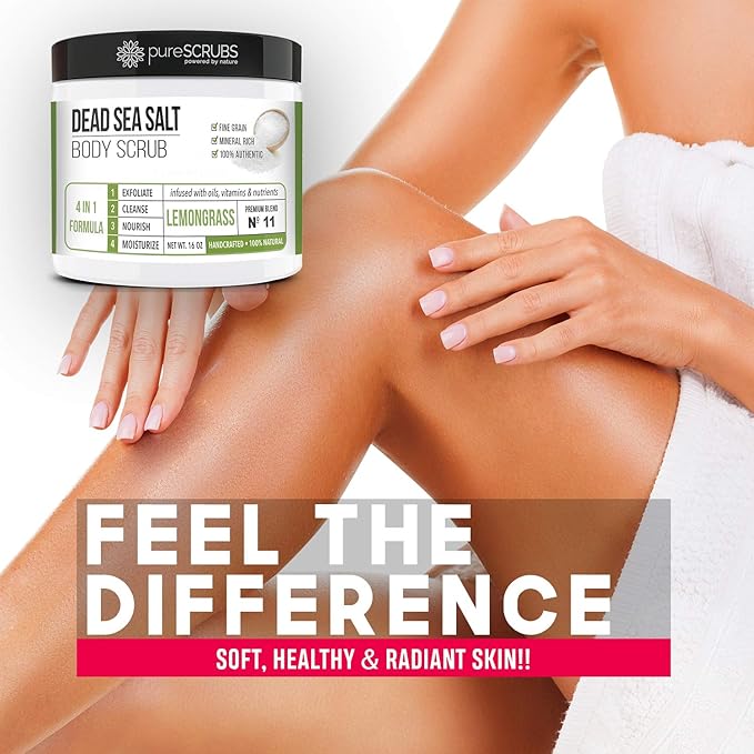 pureSCRUBS Premium Lemongrass Dead Sea Salt Body Exfoliator Scrub, Full - Image 2