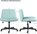 PUKAMI Criss Cross Chair with Wheels,Fabric Padded Armless Cross Legged Office Desk Chair for Home Office,Modern Swivel Height Adjustable Wide Seat Computer Task Vanity Chair(Mint Green)