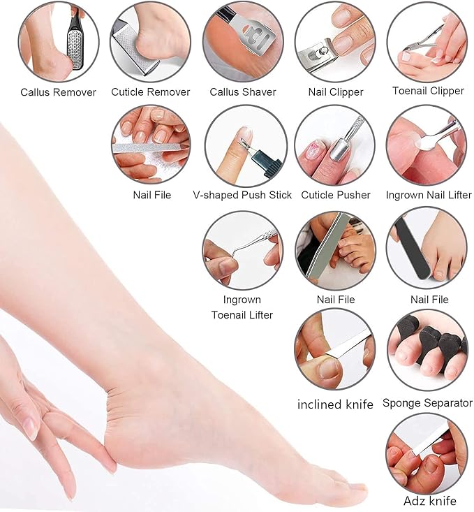 Pedicure Kit, 36 in 1 Foot Care Tools Stainless Steel Foot Rasp Dead Skin - Image 2
