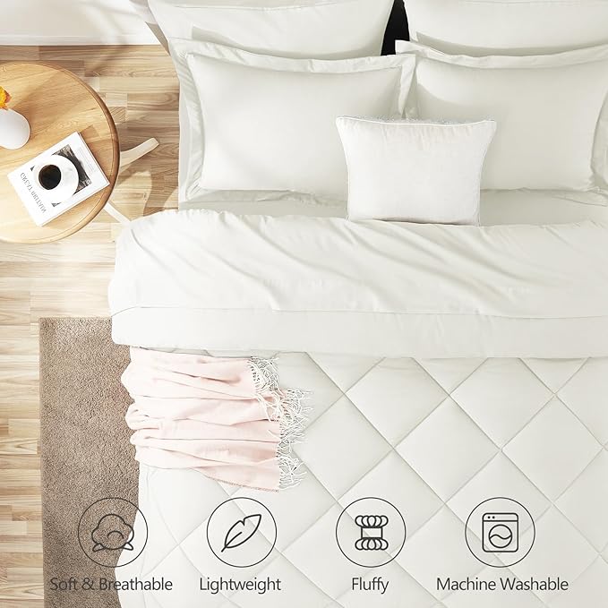 CozyLux Queen Comforter Set Ivory - Image 2