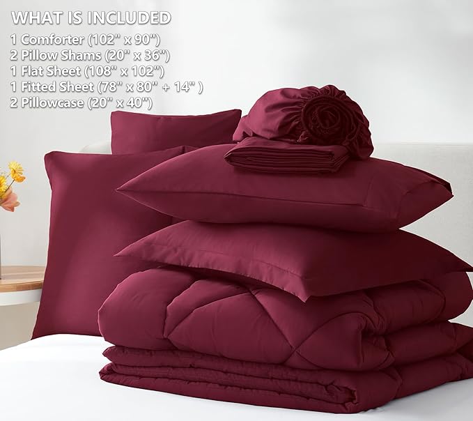 CozyLux King Size Comforter Set Burgundy - Image 6