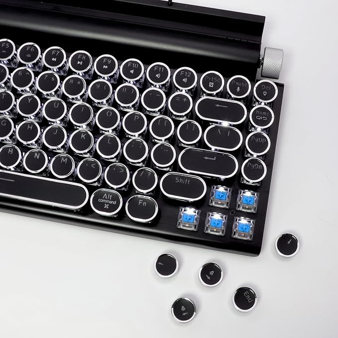Adventurers Typewriter Style Retro Mechanical Keyboard, White Backlight, 83 Key Bluetooth 5.0 Blue Axis Compatible with Desktop, Laptop, Mac and Mobile, Black, 12.3 x 6.6 x 1.6 Inches