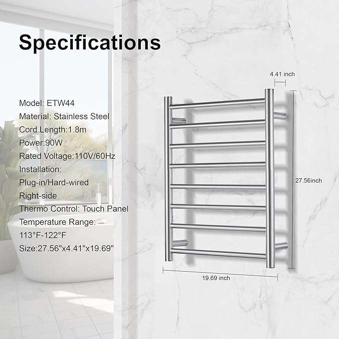 Towel Warmer Bathroom Wall Mounted Drying Rack Plug-in Electric Heated Towel - Image 2