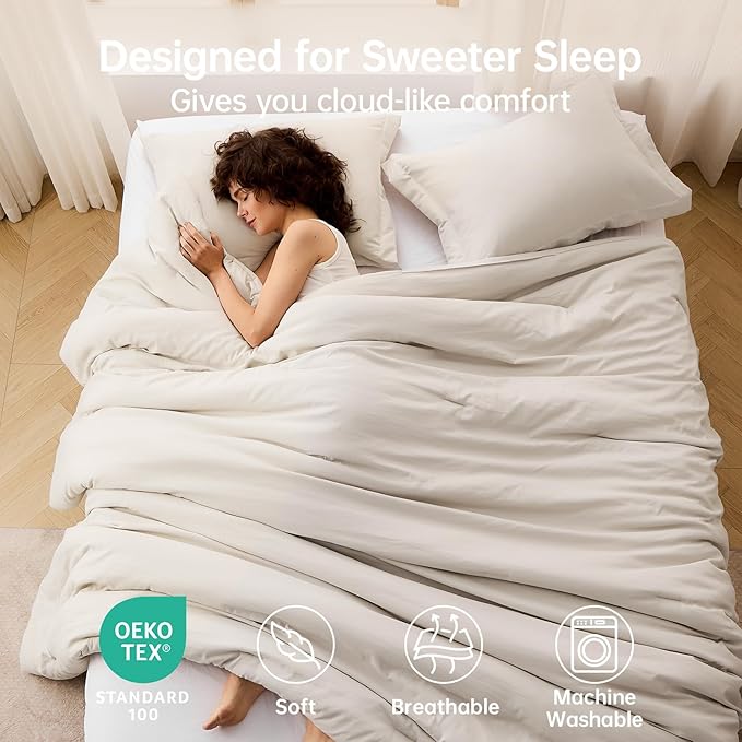 MUXHOMO Beige Oversized Queen Comforter Sets, All Season Ultra Soft Down - Image 2