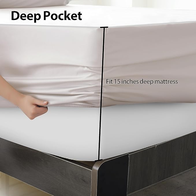 Queen Size Fitted Sheet Only Light Beige, 100% Egyptian Cotton 600 Thread Count - Image 5