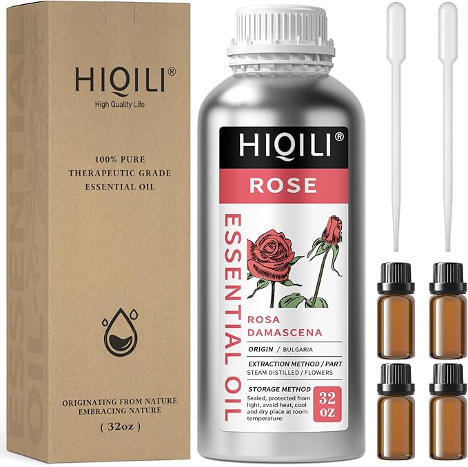 HIQILI 32 Fl Oz Rose Essential Oil, Huge Value Size Undiluted Rose Oil by HIQILI