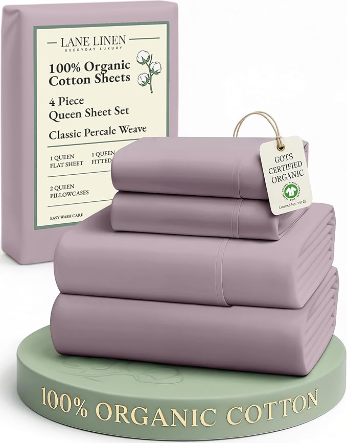LANE LINEN Queen Size Sheets Set, 100% Organic Cotton Sheet Set, Percale Weave by LaneLinen