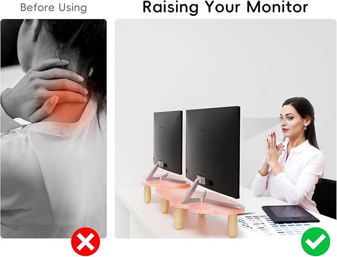 AFOOYO Dual Monitor Stand Riser, Adjustable Rainbow Cloud Desktop Organizer for 2 Monitors, Flexible Length & Angle Computer Stand for Laptop, PC, Printer, Home Office Use - Pink