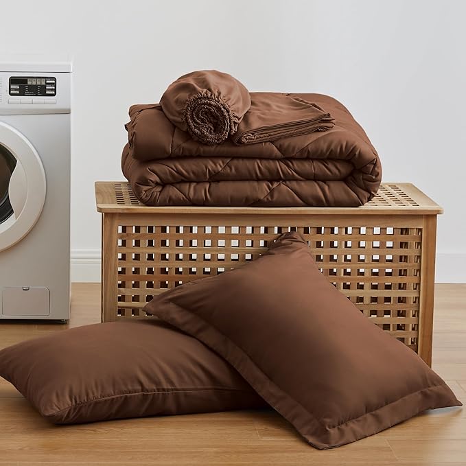 Love's cabin Twin Comforter Set Brown, 5 Pieces Twin Bed in a Bag, All Season - Image 9