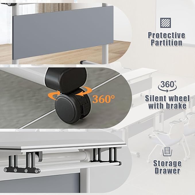 Conference Table,Folding Office Conference Room Tables On Wheels,Flip Top Mobile Folding Conference Table with White Tabletop Conference (4Pack160*60 * 75cm)