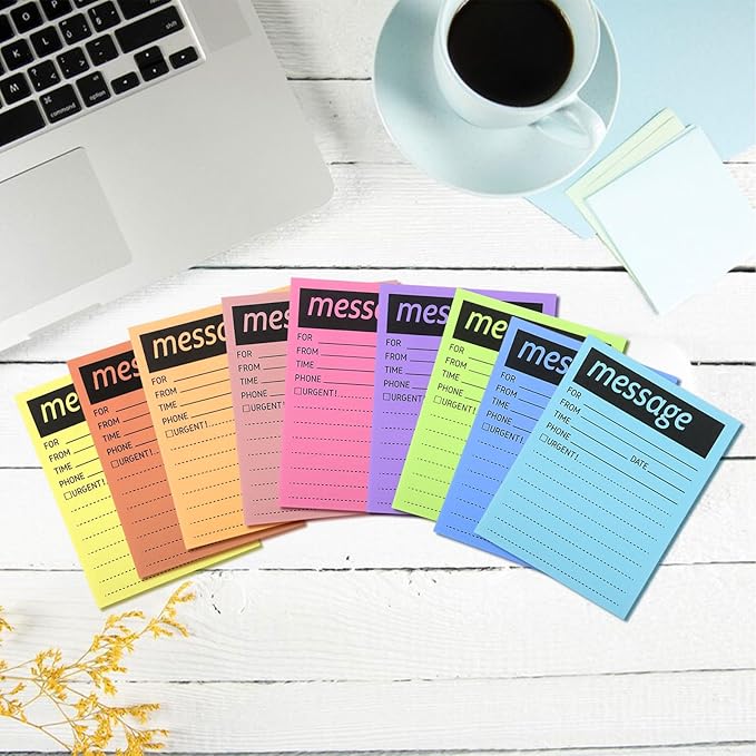 9 Pieces Telephone Message Sticky Notes Pads 4 x 5 Inch Assorted Neon Colors Sticky Notes Urgent Notes Self Stick Note Pads for Work Call, Office Supplies, 50 Sheets/Pack (Fluorescent Colors)
