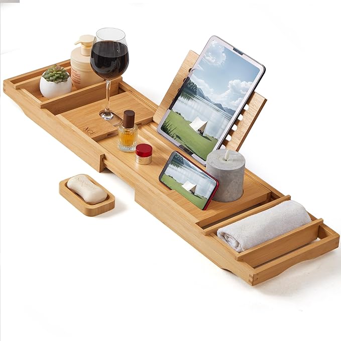 XcE Bamboo Bathtub Caddy Tray - Image 2