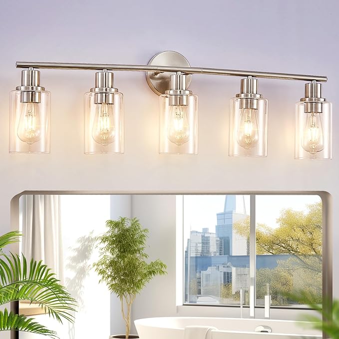 DLLT 5-Light Bathroom Light Fixtures: Nickel Modern Vanity Lights by DINGLILIGHTING