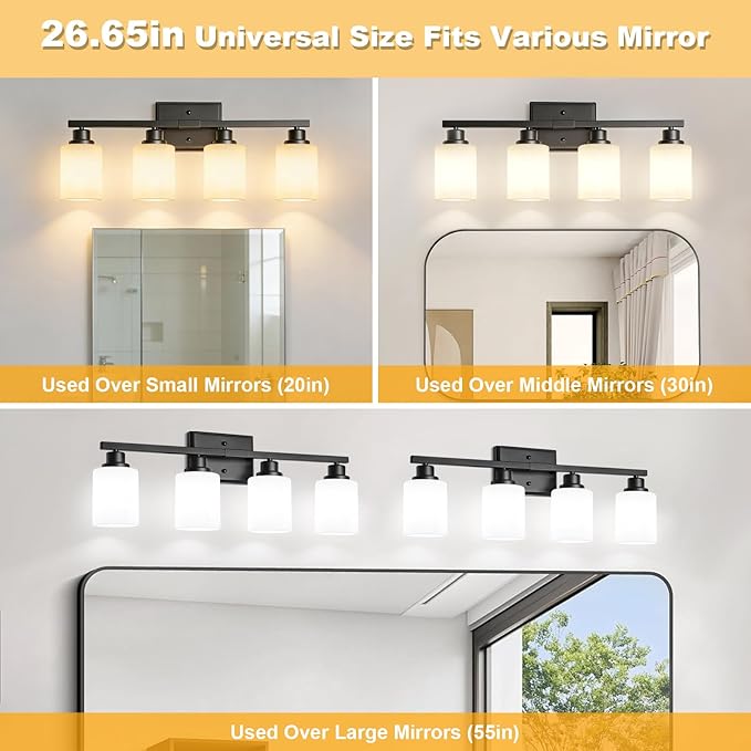 Unicozin 4-Light Bathroom Light Fixtures, Modern Black Vanity Light Over Mirror - Image 6