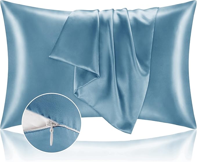 BEDELITE Satin Pillowcase with Zipper, Airy Blue Pillow Cases Queen Size Set of - Image 7