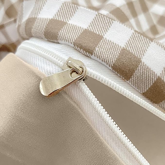 Nayoroom Gingham Duvet Cover Queen Size Brown Tan Plaid Checkered Comforter - Image 6