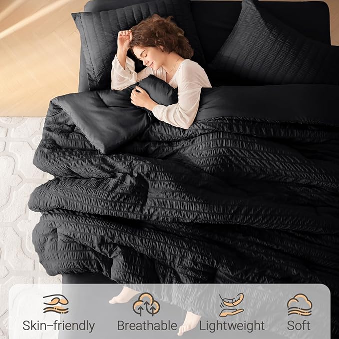 MUXHOMO 7 Pieces California King Comforter Set, Seersucker Bed in a Bag Cal - Image 2