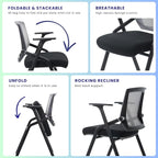 BLANEDUO, 2 Pack Stackable Conference Room Chairs with Paddle Folding Office Chair Foldable Desk Chair Mesh Back and Arms for Conference Meeting Guest Reception Home Office Training Room Chair