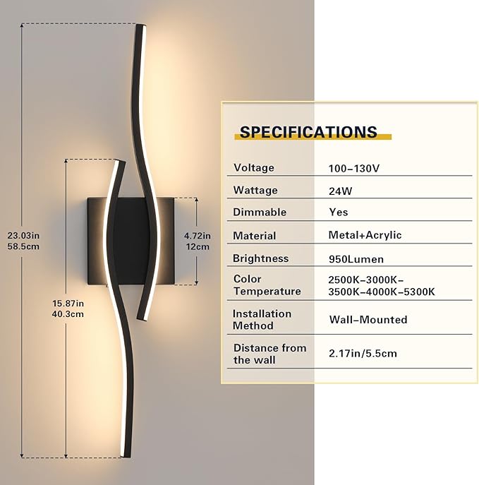 Joossnwell Vanity Light for Bathroom Lighting Fixtures Over Mirror Black - Image 7