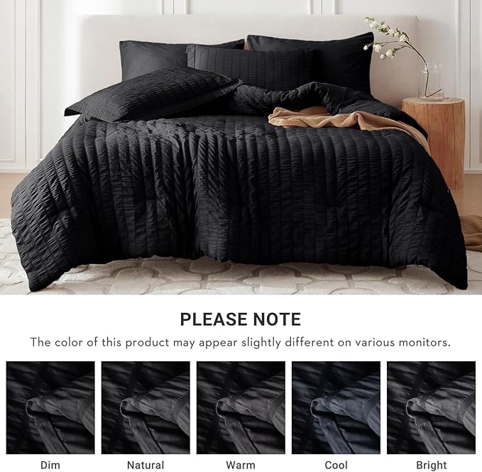 MUXHOMO 7 Pieces King Comforter Set, Seersucker Bed in a Bag King Size - Image 5