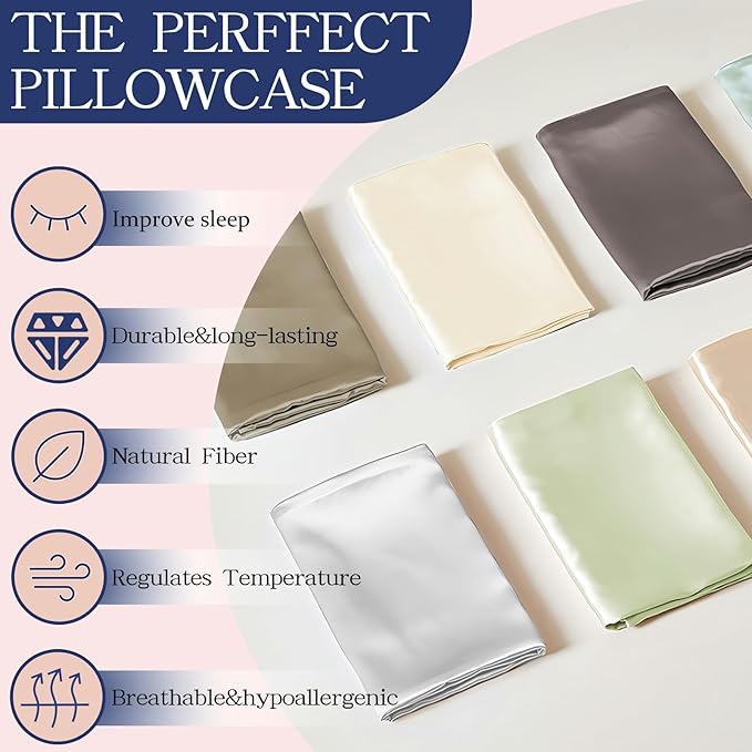 Silk Pillowcase for Hair and Skin, Soft Breathable Smooth Cooling Mulberry Silk - Image 5