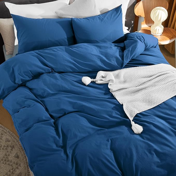 NEXHOME PRO Duvet Cover Set 100% Washed Cotton Full Size Linen Feel Textured - Image 7