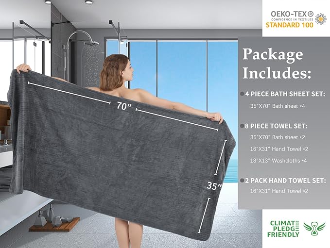 Bath Towel Set 8-Piece Premium Bathroom Towel Set, Extra Soft 2 Oversized Large - Image 6