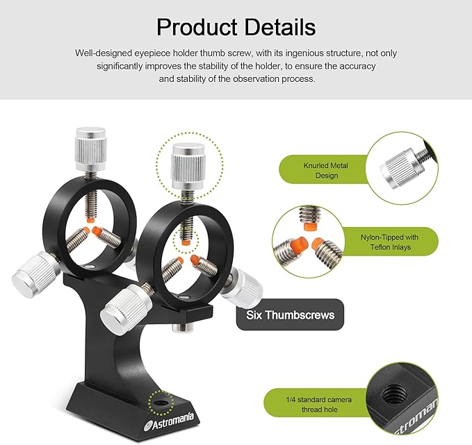 Astromania Aluminum Alloy Adjustable Laser Finder Scope Mounting Bracket with 1/4 Screw- 30mm Inside Diameter (Pair) - for Astronomy Laser Pointer