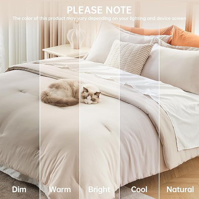 MUXHOMO Beige Oversized Queen Comforter Sets, All Season Ultra Soft Down - Image 9
