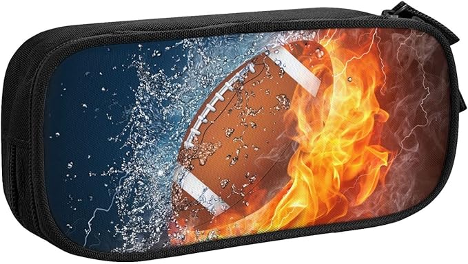 SNAPMADE Sports-Themed Pencil Case with Football for Boys Girls, Big Capacity Black Pencil Pouch, Cool Pencil Bag with Zipper Portable Travel Storage Box Desk Pen Bag for Office