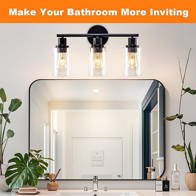 DLLT 3-Light Bathroom Light Fixtures: Set of 2 Black Modern Vanity Lights - Image 6