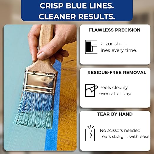 SWRT Blue Painters Tape 2 Inch Wide – 12 Rolls x 55 Yards (660 Total Yards), Clean Removal Masking Tape for Sharp Paint Lines on Walls, Trim & Baseboards, Easy Tear for DIY & Home Renovation Projects