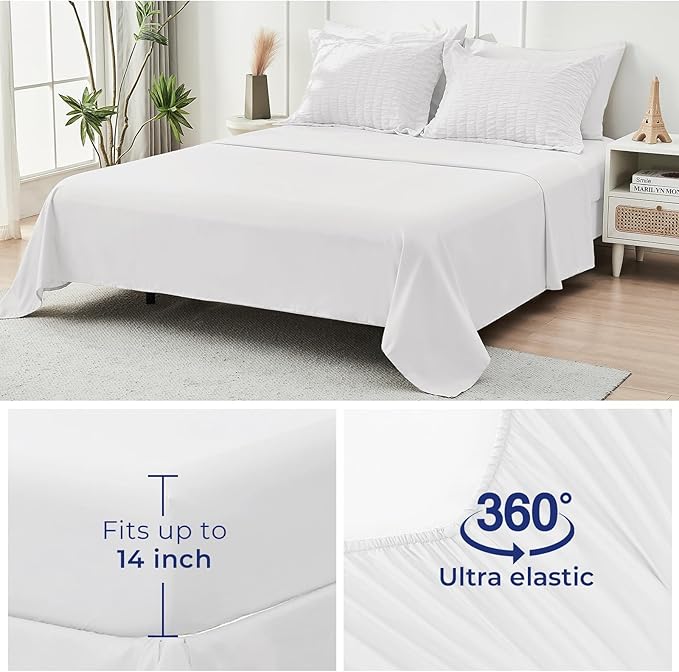 HYMOKEGE White California King Comforter Set Seersucker 7 Pieces, All Season - Image 7