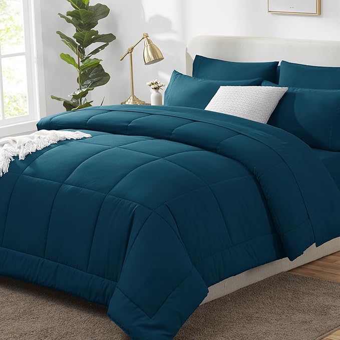 CozyLux King Size Comforter Set Lyons Blue, 7 Pieces Bed in a Bag, All Season by CozyLux