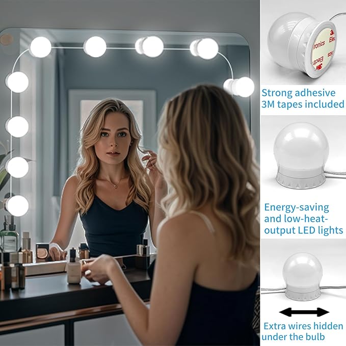LED Vanity Mirror Lights with 12 Stick On Dimmable Bulbs, 3000K 4500K 6500K & - Image 4