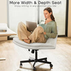 PUKAMI Criss Cross Chair with Wheels,Armless Cross Legged Office Desk Chair,PU Leather Modern Swivel Height Adjustable Wide Seat Computer Task Vanity Chair for Home Office(White)