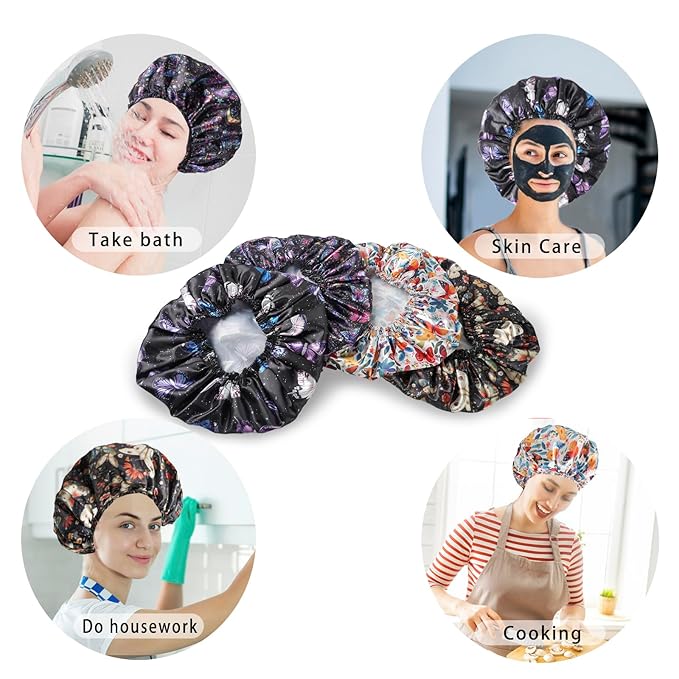 Shower Cap for Women, Double Layers Shower Caps Reusable Waterproof, Bathing - Image 6